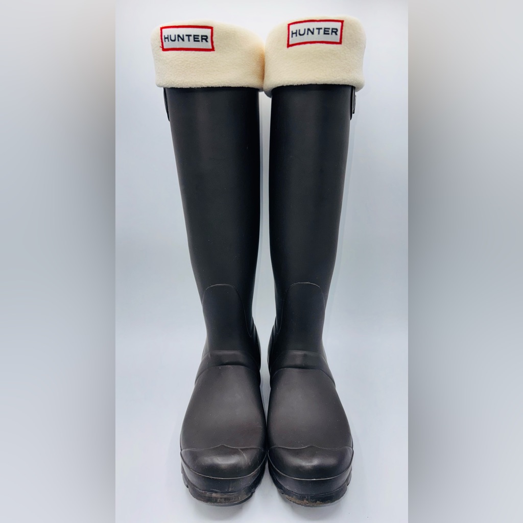 Hunter Womens Rubber Tall Rain Boots Matte Green W White Fleece Liners Size 5